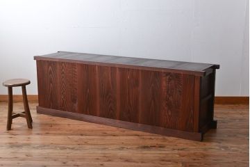 アンティーク家具　和モダンスタイル!　六尺　鏡板和紙貼りのおしゃれな水屋箪笥ローボード(テレビ台、キャビネット、収納棚)