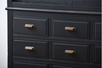 アンティーク家具　大正ロマン　艶消しブラックペイント引き出し15杯収納棚