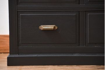 アンティーク家具　大正ロマン　艶消しブラックペイント引き出し15杯収納棚