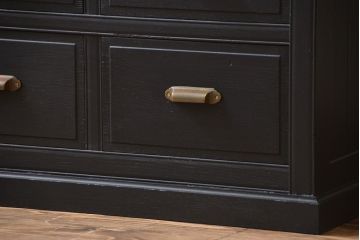 アンティーク家具　大正ロマン　艶消しブラックペイント引き出し15杯収納棚