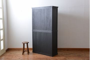 アンティーク家具　大正ロマン　艶消しブラックペイント引き出し15杯収納棚