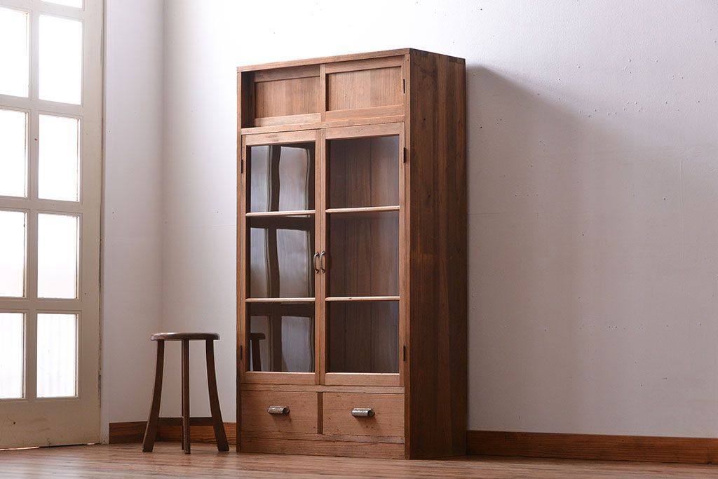 アンティーク家具　和製アンティーク　引き出し2杯付き!古い木製の収納棚