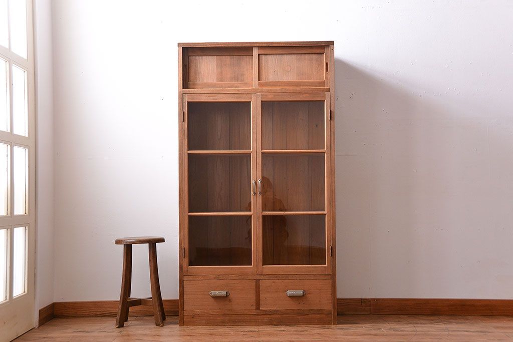 アンティーク家具　和製アンティーク　引き出し2杯付き!古い木製の収納棚