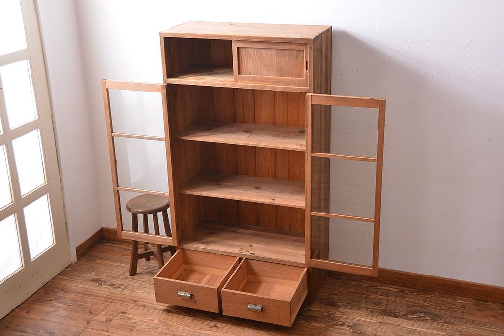 アンティーク家具　和製アンティーク　引き出し2杯付き!古い木製の収納棚