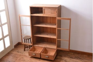 アンティーク家具　和製アンティーク　引き出し2杯付き!古い木製の収納棚