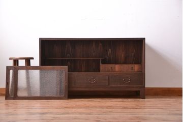 アンティーク家具　和製アンティーク　ダイヤガラス入り!古い木製のローボード