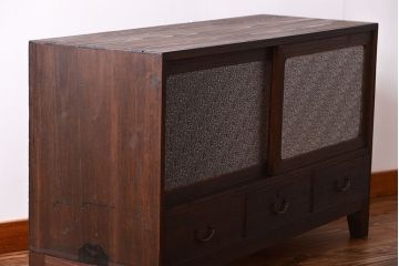 アンティーク家具　和製アンティーク　ダイヤガラス入り!古い木製のローボード