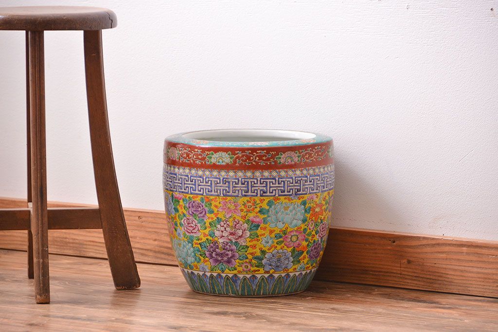 アンティーク雑貨　古民具・骨董　大正〜昭和初期　 十錦手火鉢 (手焙り)