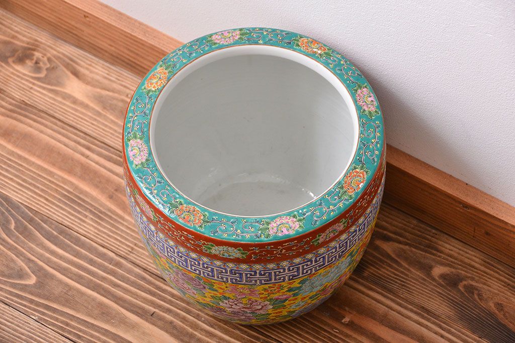 アンティーク雑貨　古民具・骨董　大正〜昭和初期　 十錦手火鉢 (手焙り)