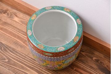 アンティーク雑貨　古民具・骨董　大正〜昭和初期　 十錦手火鉢 (手焙り)