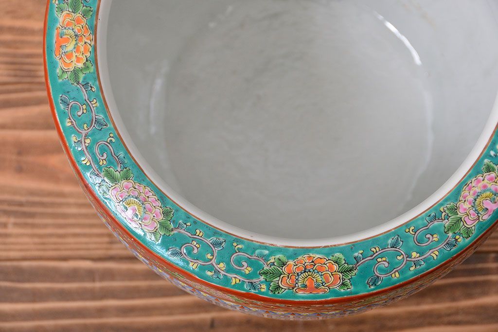 アンティーク雑貨　古民具・骨董　大正〜昭和初期　 十錦手火鉢 (手焙り)