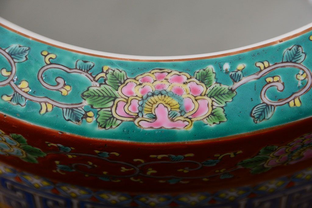 アンティーク雑貨　古民具・骨董　大正〜昭和初期　 十錦手火鉢 (手焙り)