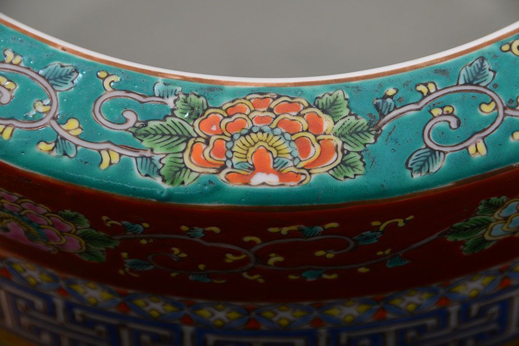 アンティーク雑貨　古民具・骨董　大正〜昭和初期　 十錦手火鉢 (手焙り)