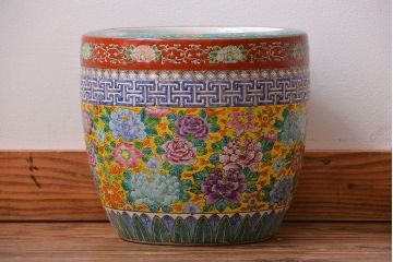 アンティーク雑貨　古民具・骨董　大正〜昭和初期　 十錦手火鉢 (手焙り)