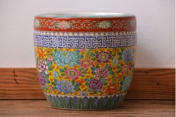 アンティーク雑貨　古民具・骨董　大正〜昭和初期　 十錦手火鉢 (手焙り)