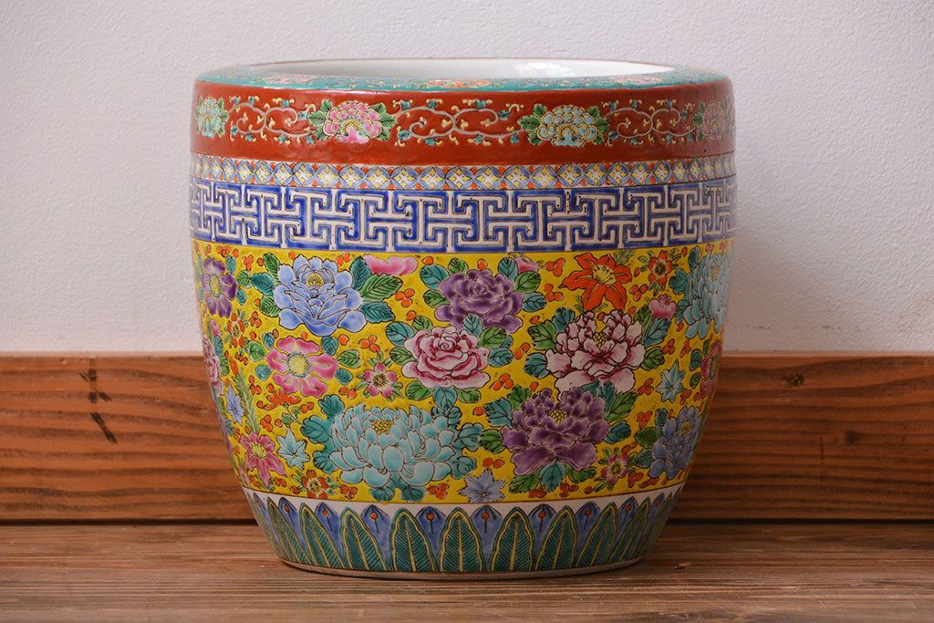 アンティーク雑貨　古民具・骨董　大正〜昭和初期　 十錦手火鉢 (手焙り)