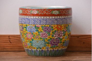 アンティーク雑貨　古民具・骨董　大正〜昭和初期　 十錦手火鉢 (手焙り)