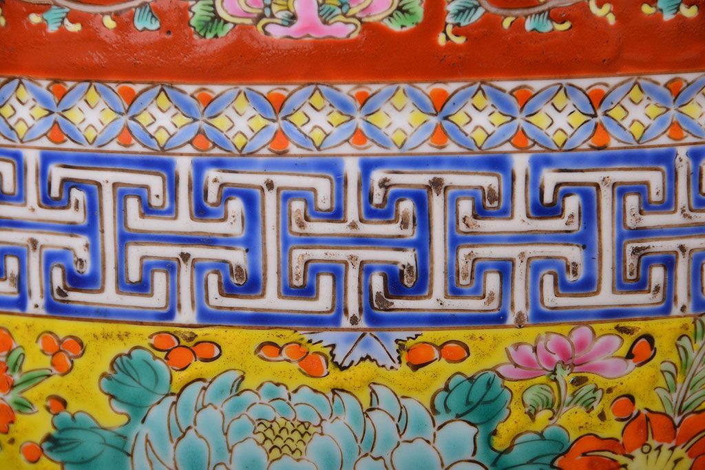 アンティーク雑貨　古民具・骨董　大正〜昭和初期　 十錦手火鉢 (手焙り)