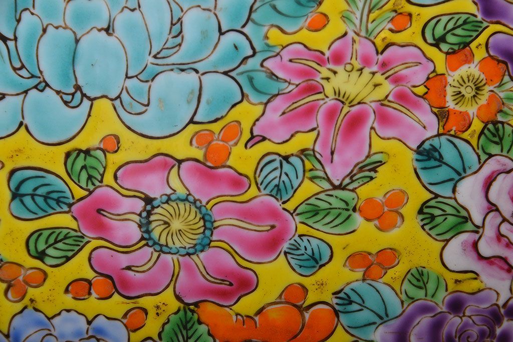 アンティーク雑貨　古民具・骨董　大正〜昭和初期　 十錦手火鉢 (手焙り)