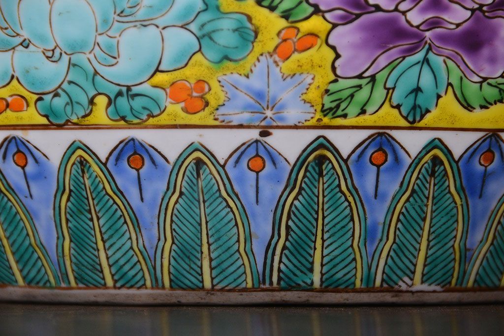 アンティーク雑貨　古民具・骨董　大正〜昭和初期　 十錦手火鉢 (手焙り)