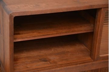 アンティーク家具　アンティーク　モールガラス入り!古い桐材の鉄脚付きローボード