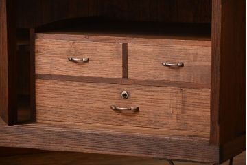 アンティーク家具　アンティーク　モールガラス入り!古い桐材の鉄脚付きローボード