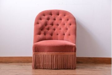 アンティーク家具　イギリスアンティーク　フリンジ付き1人掛けソファ