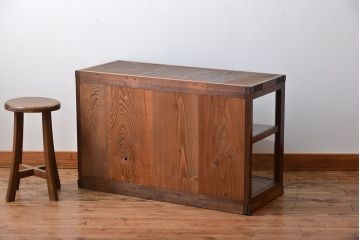 アンティーク家具　アンティーク　古い木製のガラス引き戸収納棚