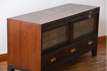 アンティーク家具　アンティーク　前面黒檀材!脚付きローボード