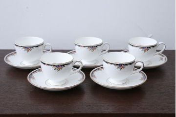 アンティーク雑貨　ウェッジウッド・オズボーンカップ&ソーサー5客セット・スウィートプラムプレート