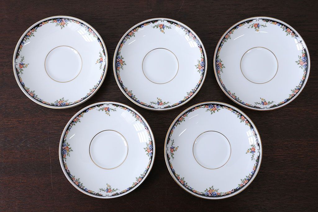 アンティーク雑貨　ウェッジウッド・オズボーンカップ&ソーサー5客セット・スウィートプラムプレート