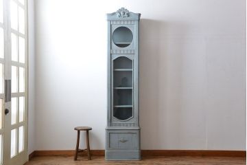 アンティーク家具　アンティークペイント　大きな古いホールクロック収納棚