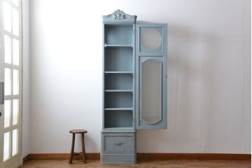 アンティーク家具　アンティークペイント　大きな古いホールクロック収納棚