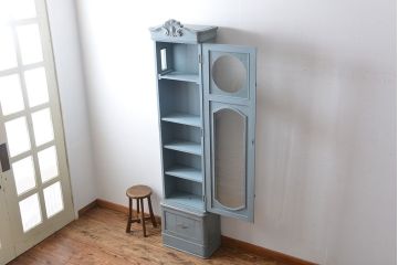 アンティーク家具　アンティークペイント　大きな古いホールクロック収納棚