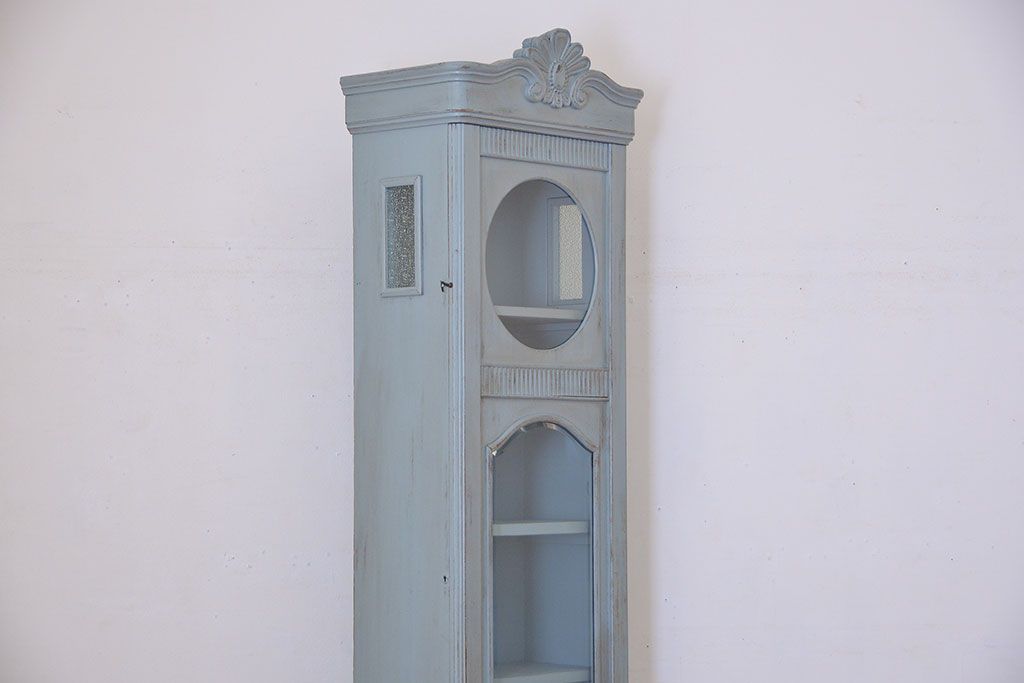 アンティーク家具　アンティークペイント　大きな古いホールクロック収納棚