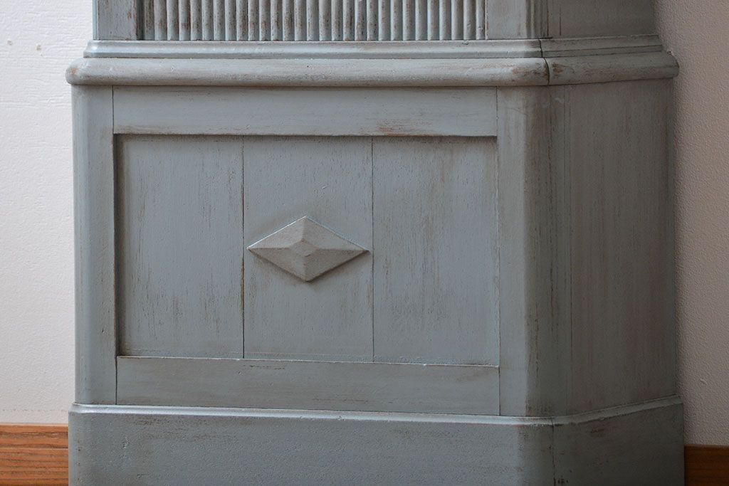 アンティーク家具　アンティークペイント　大きな古いホールクロック収納棚