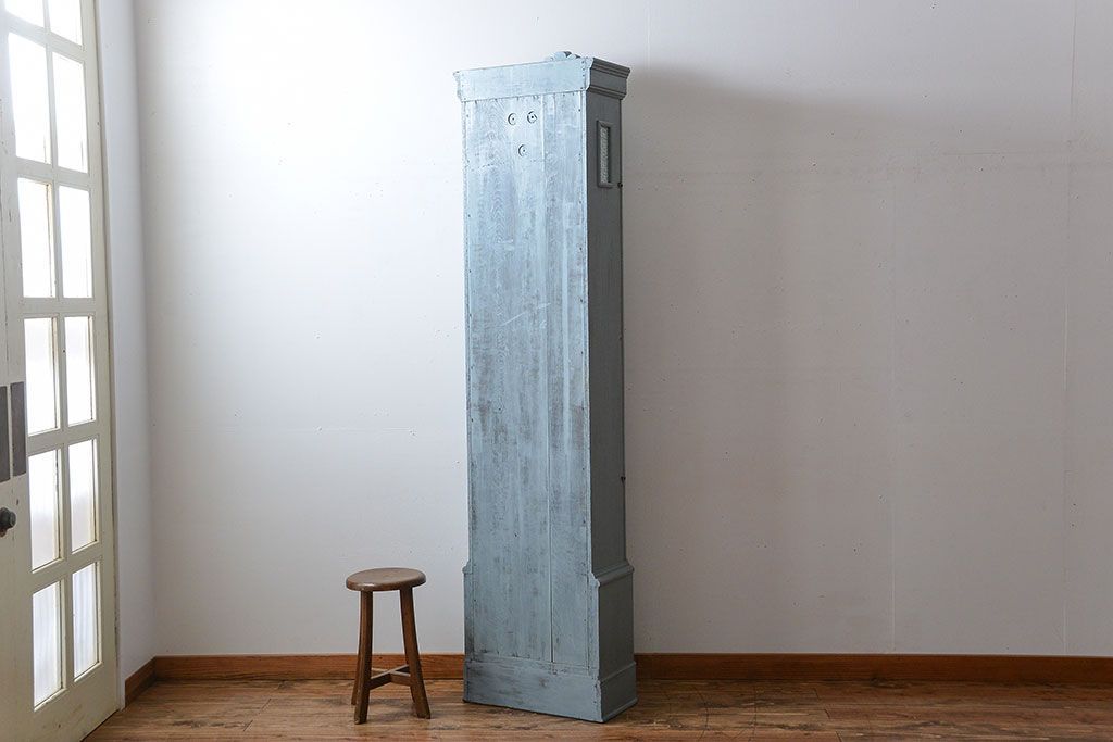 アンティーク家具　アンティークペイント　大きな古いホールクロック収納棚