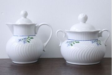 アンティーク雑貨　北欧　DANSK(ダンスク)ティーポット・シュガー・クリーマー・プレートセット