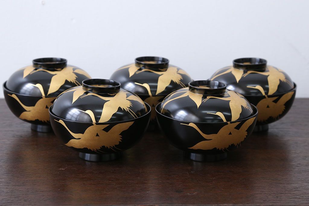 アンティーク雑貨　瑾斎作 金蒔絵木製お椀 5客