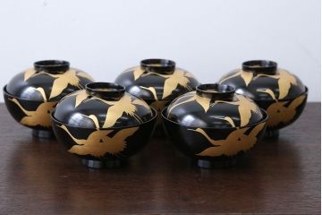 アンティーク雑貨　瑾斎作 金蒔絵木製お椀 5客