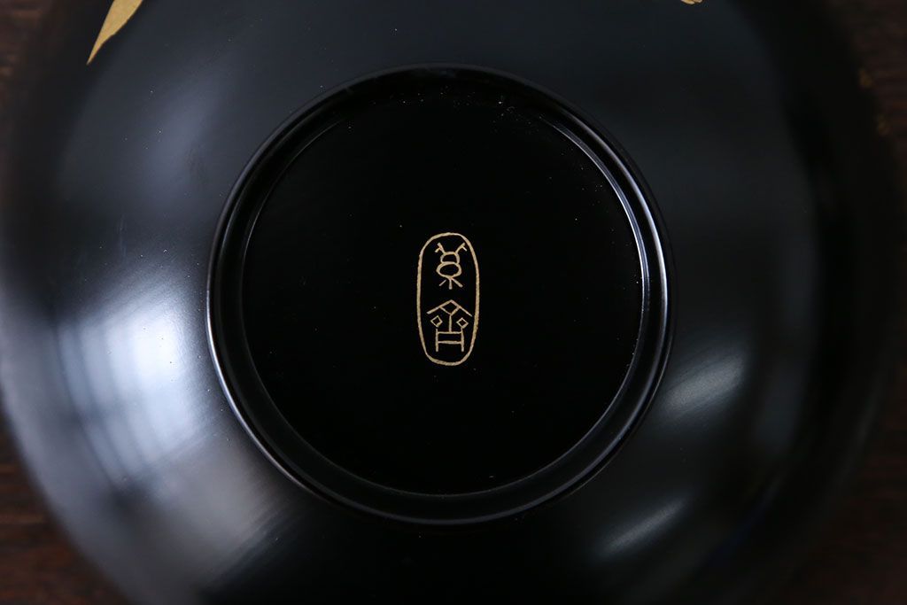 アンティーク雑貨　瑾斎作 金蒔絵木製お椀 5客