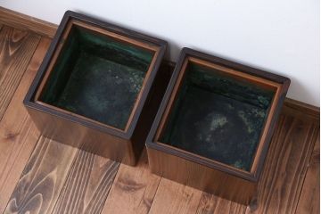 アンティーク雑貨　アンティーク　古い桐材の角火鉢2つセット