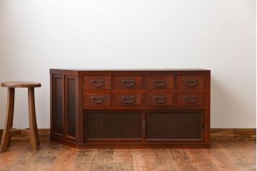 アンティーク家具　アンティーク　引き出し8杯付き!引き戸収納棚(薬箪笥)