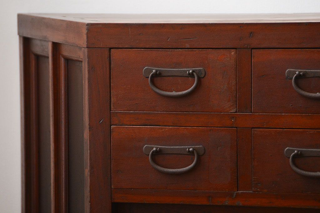 アンティーク家具　アンティーク　引き出し8杯付き!引き戸収納棚(薬箪笥)