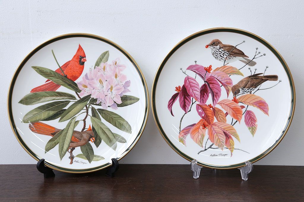 アンティーク雑貨　Franklin Pocelain(フランクリン・ポーセリン)世界の鳴き鳥シリーズ　飾皿12枚セット(1枚あたり定価17500円)