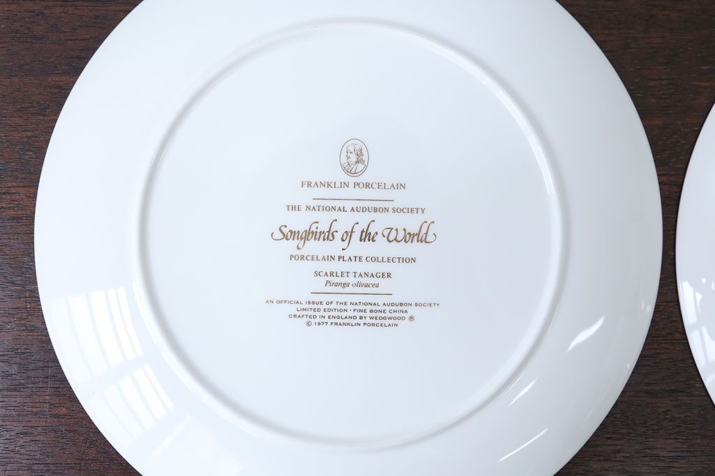 アンティーク雑貨　Franklin Pocelain(フランクリン・ポーセリン)世界の鳴き鳥シリーズ　飾皿12枚セット(1枚あたり定価17500円)