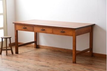 アンティーク家具　引き出し3杯付き!大きな作業台(ダイニングテーブル)