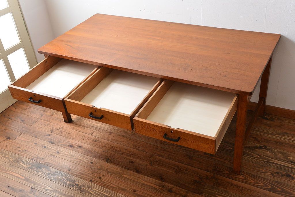 アンティーク家具　引き出し3杯付き!大きな作業台(ダイニングテーブル)