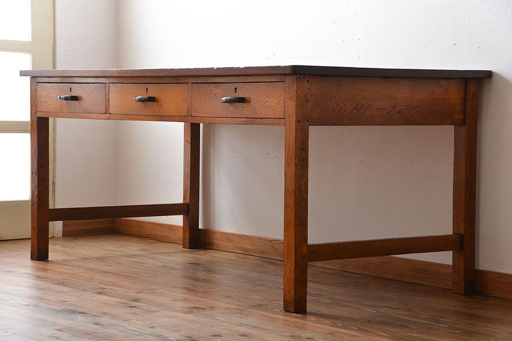 アンティーク家具　引き出し3杯付き!大きな作業台(ダイニングテーブル)