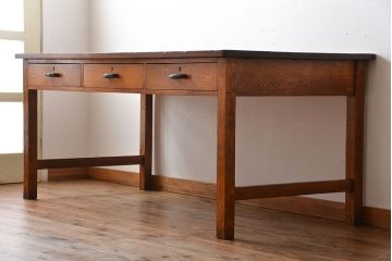 アンティーク家具　引き出し3杯付き!大きな作業台(ダイニングテーブル)